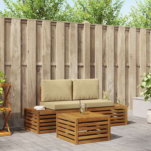 vidaXL Lauko sofos komplektas 3 Vienetas Natūralus ir bežinis