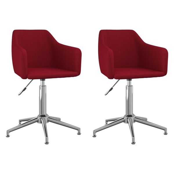 vidaXL Pasukamos valgomojo kėdės, 2vnt., raudonojo vyno, audinys