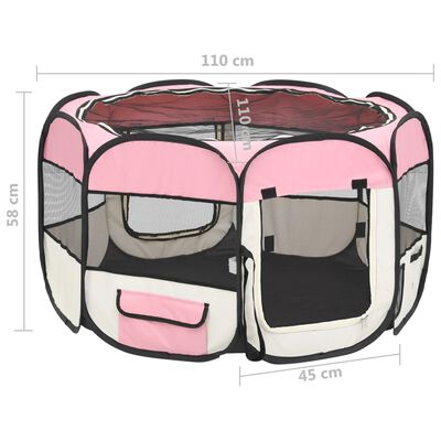 vidaXL Sulankstomas aptvaras šunims su krepšiu, rožinis, 110x110x58cm