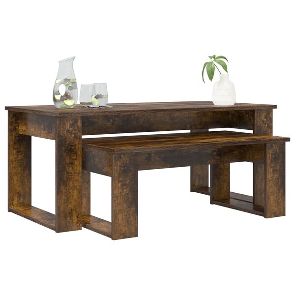 vidaXL Kavos staliuko komplektas 2 pcs Rūkyta ąžuolas Apdirbta mediena