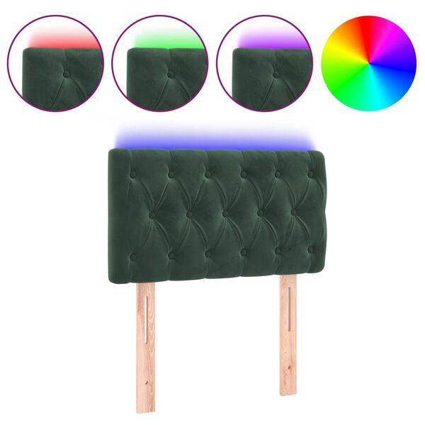 vidaXL Galvūgalis su LED, tamsiai žalias, 80x7x78/88cm, aksomas