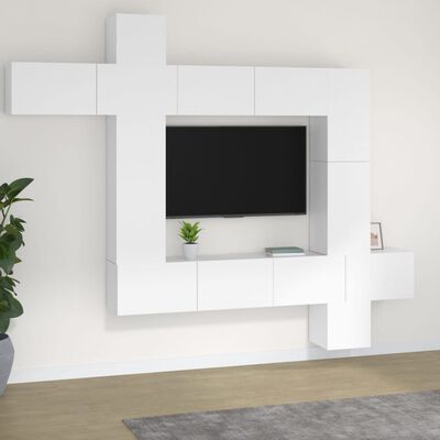 vidaXL Televizoriaus spintelių komplektas, 9 dalių, baltas, mediena