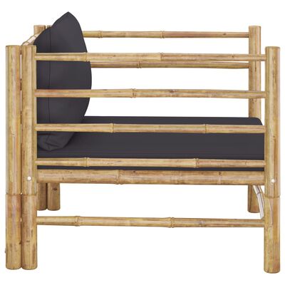 vidaXL Sodo sofa su tamsiai pilkomis pagalvėlėmis, bambukas