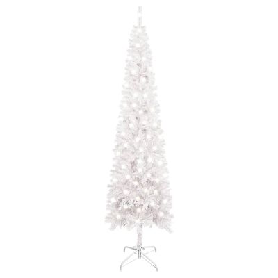 vidaXL Plona apšviesta Kalėdų eglutė, baltos spalvos, 210cm