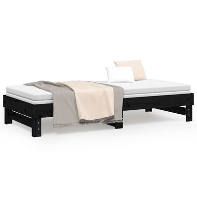 vidaXL Ištraukiama lova, juoda, 2x(100x200)cm, pušies medienos masyvas