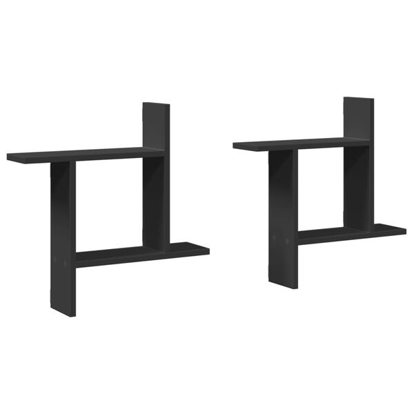 vidaXL Sieninės lentynos, 2vnt., juodos, 50x12x50cm, apdirbta mediena