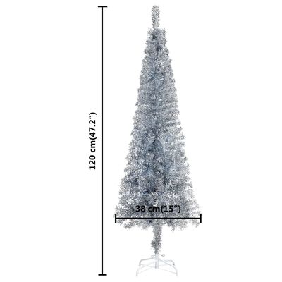 vidaXL Plona apšviesta Kalėdų eglutė, sidabrinės spalvos, 120cm