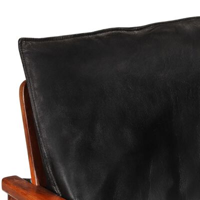 vidaXL Dvivietė sofa, juodos spalvos, tikra oda ir akacijos masyvas