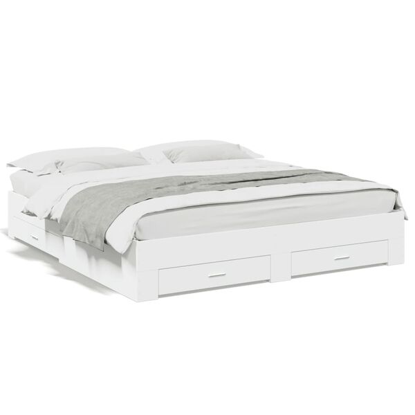 vidaXL Lovos rėmas su stalčiais, baltas, 180x200cm, apdirbta mediena