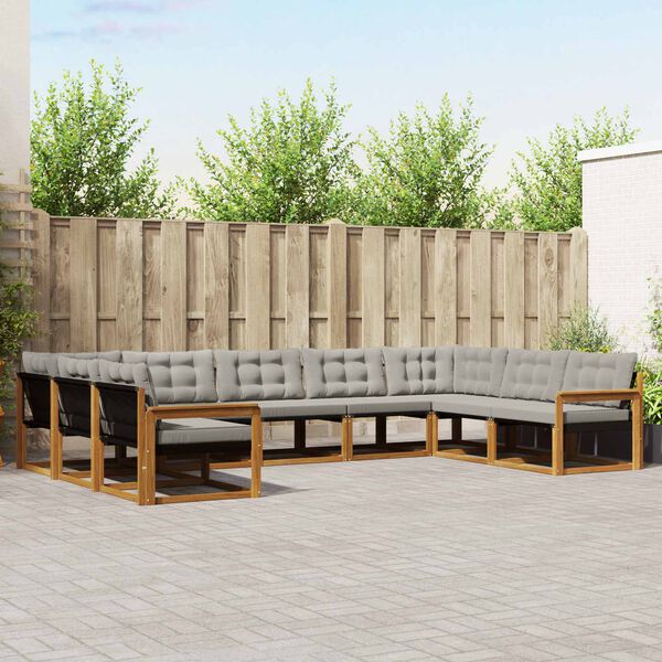 vidaXL Lauko sofos komplektas 9 pcs Natūrali ir &scaron;viesiai pilka