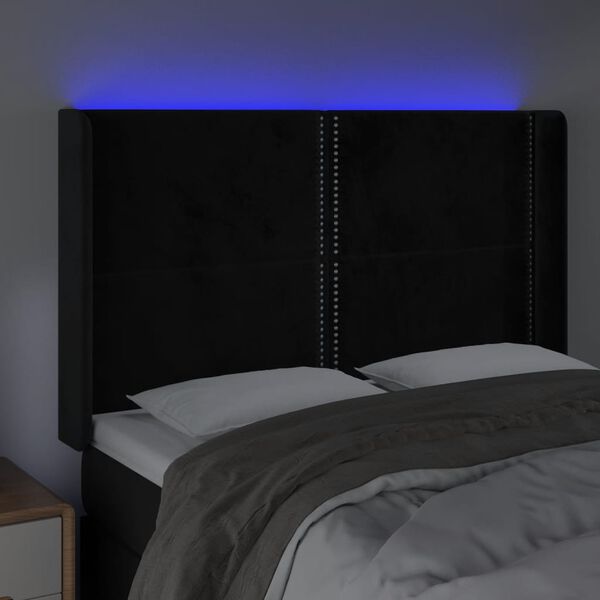 vidaXL Galvūgalis su LED, juodos spalvos, 147x16x118/128cm, aksomas