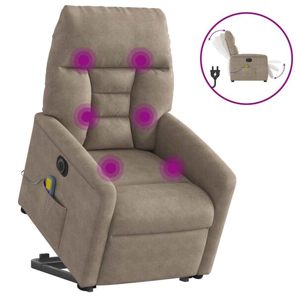 vidaXL Atsistojantis masažinis krėslas, taupe, mikropluo&scaron;to audinys