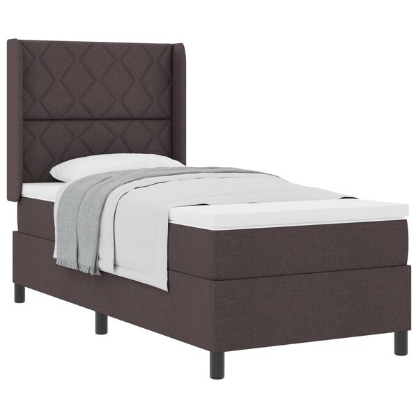 vidaXL Kiemas lova su čiužiniu Tamsiai ruda 90 x 200 cm audinys