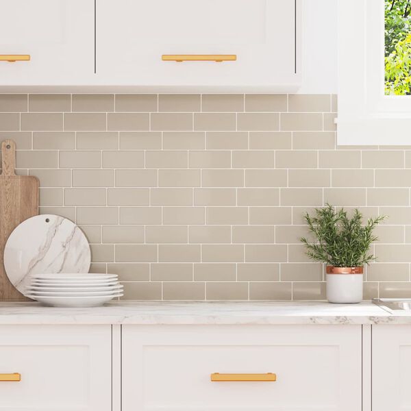 vidaXL Metro plytelė 10 pcs Smėlio 29.4 x 21.4 cm Poliuretanas ir PET