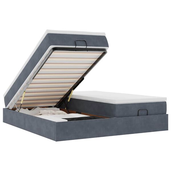 vidaXL Osmanų lovos rėmas su čiužiniais, pilkas, 200x200cm, aksomas