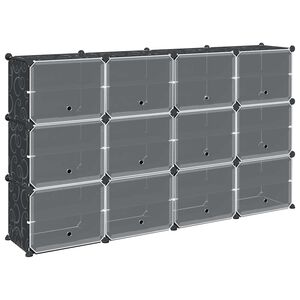 vidaXL Storage Cube Organizer su 12 kubelių ir durelėmis Black PP