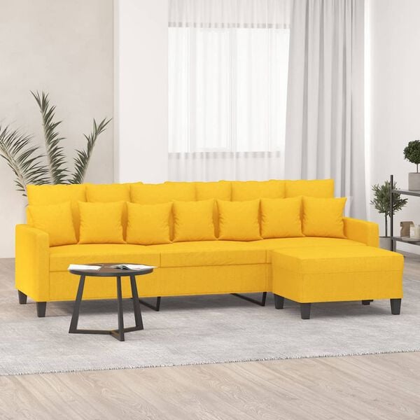 vidaXL Trivietė sofa su pakoja, &scaron;viesiai geltona, 210cm, audinys