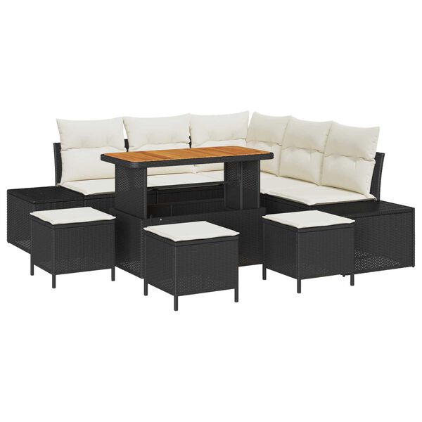 vidaXL Sodo Sofų Rinkinys su pagalve 9 pcs Juoda Poli ratanas