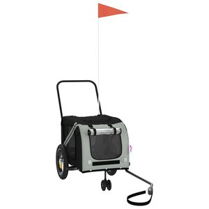 vidaXL Dviračio priekaba augintiniams, pilka/juoda, audinys/geležis