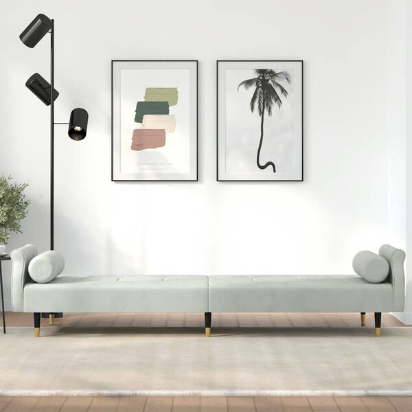 vidaXL Sofa-lova su pagalvėlėmis, &scaron;viesiai pilkos spalvos, aksomas