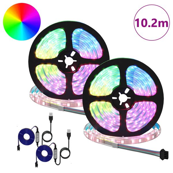 vidaXL LED juosta 2 pcs Juoda ir permatoma 5100 mm Varis ir plastikas