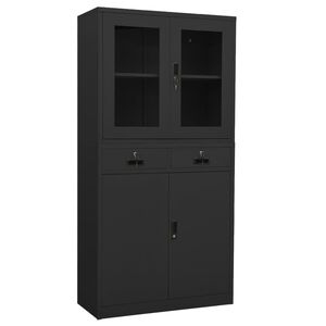 vidaXL Biuro spintelė, antracito, 90x40x180cm, plienas ir stiklas