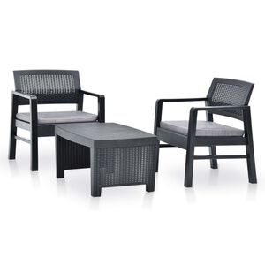 vidaXL Sodo poilsio baldų komplektas, 3 dalių, antracito, plastikas