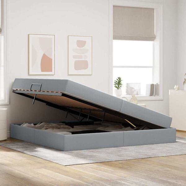 vidaXL Lova su daiktų laikymo vieta ir čiužiniu &Scaron;viesiai pilka