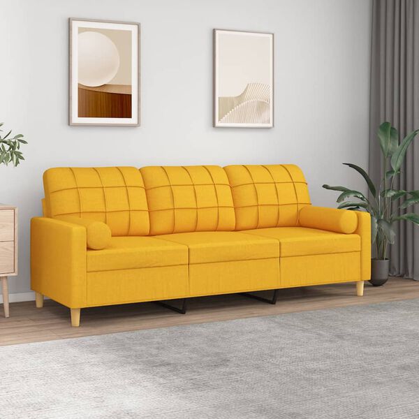 vidaXL Trivietė sofa su pagalvėmis, &scaron;viesiai geltona, 180cm, audinys