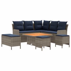 vidaXL Baldų komplektai 7 pcs Pilka ir tamsiai mėlyna PE ratanas