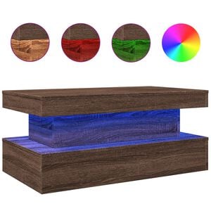 vidaXL Kavos staliukas su LED lemputėmis, rudas ąžuolo, 90x50x40cm