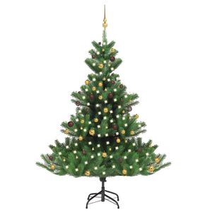 vidaXL Dirbtinis normandi&scaron;kas kėnis su LED/žaisliukais, žalias, 210cm