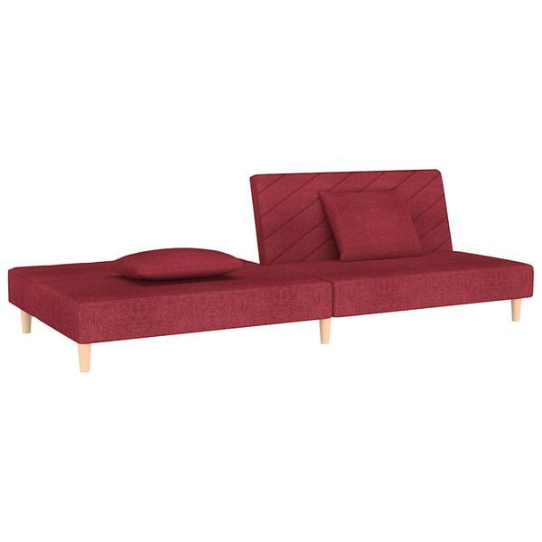vidaXL Dvivietė sofa-lova su dvejomis pagalvėmis, vyno, audinys