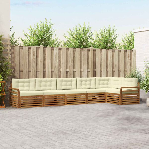 vidaXL Lauko sofos komplektas su pagalve 6 pcs Natūralus ir grietinėlė