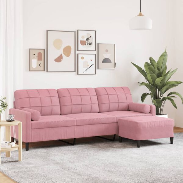 vidaXL Trivietė sofa su pakoja, rožinės spalvos, 210cm, aksomas