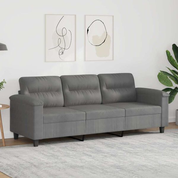 vidaXL Trivietė sofa, tamsiai pilka, 180cm, mikropluo&scaron;to audinys