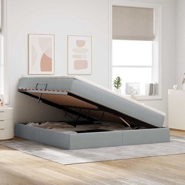 vidaXL Lova su daiktų laikymo vieta ir čiužiniu &Scaron;viesiai pilka
