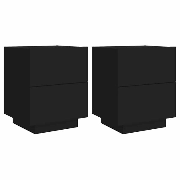 vidaXL Naktinės spintelės su LED lemputėmis, 2vnt., juodos, mediena