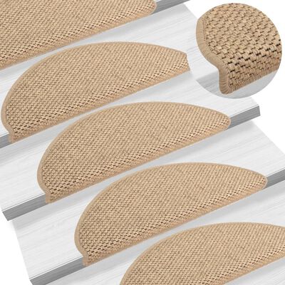vidaXL Lipnūs laiptų kilimėliai, 15vnt., smėlio spalvos, 65x21x4cm