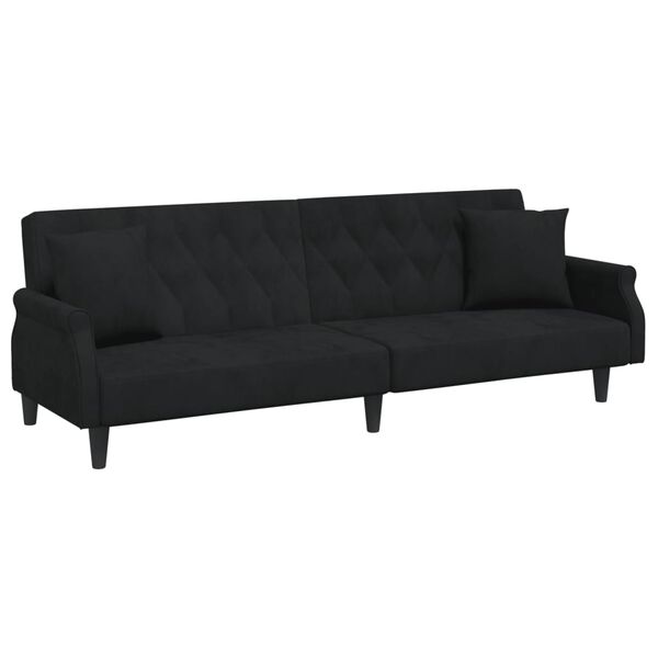 vidaXL Dvivietė sofa-lova su pagalvėmis ir pakoja, juoda, aksomas