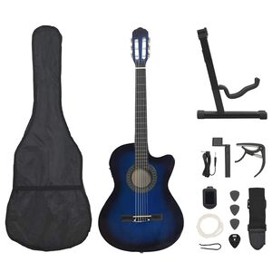 vidaXL Gitaros rinkinys su ekvalaizeriu, 12 dalių, mėlynas, 6 stygos