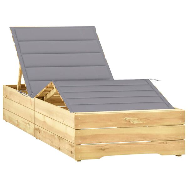 vidaXL Saulės gultas su pilkos spalvos čiužinuku, impregnuota pu&scaron;is