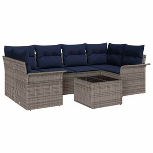 vidaXL Sodo Sofų Rinkinys 7 pcs Pilka ir tamsiai mėlyna poliratanas