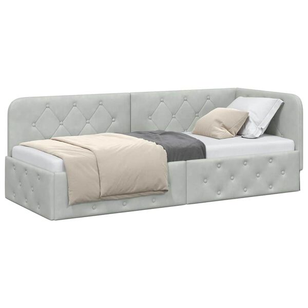 vidaXL Kampinė lovos konstrukcija Šviesiai pilka 80 x 200 cm Aksomas