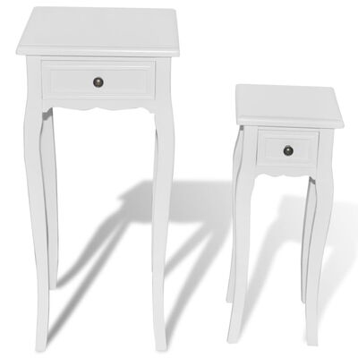 vidaXL Sudedamų staliukų komplektas, 2d., su stalčiumi, baltas