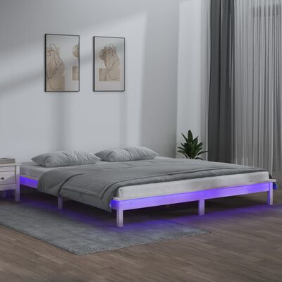 vidaXL Lovos rėmas su LED, baltos spalvos, 120x200cm, medienos masyvas