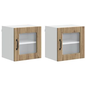 vidaXL Sieninis stiklinis kabinetas LUCCA 2 pcs Artisano ąžuolo