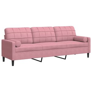 vidaXL Trivietė sofa su pagalvėlėmis, rožinės spalvos, 210cm, aksomas