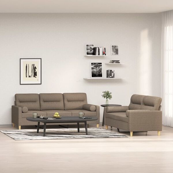 vidaXL Sofos komplektas su pagalvėmis, 2 dalių, taupe, audinys