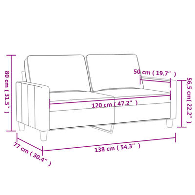 vidaXL Dvivietė sofa, kreminės spalvos, 120cm, audinys
